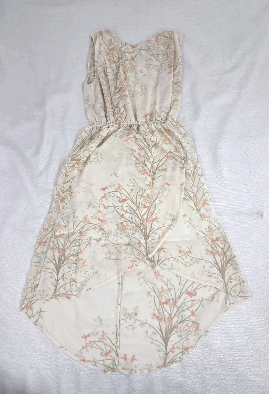 Forever Love 21 Dress Size Small Beige Birds High Low Halter Fairycore