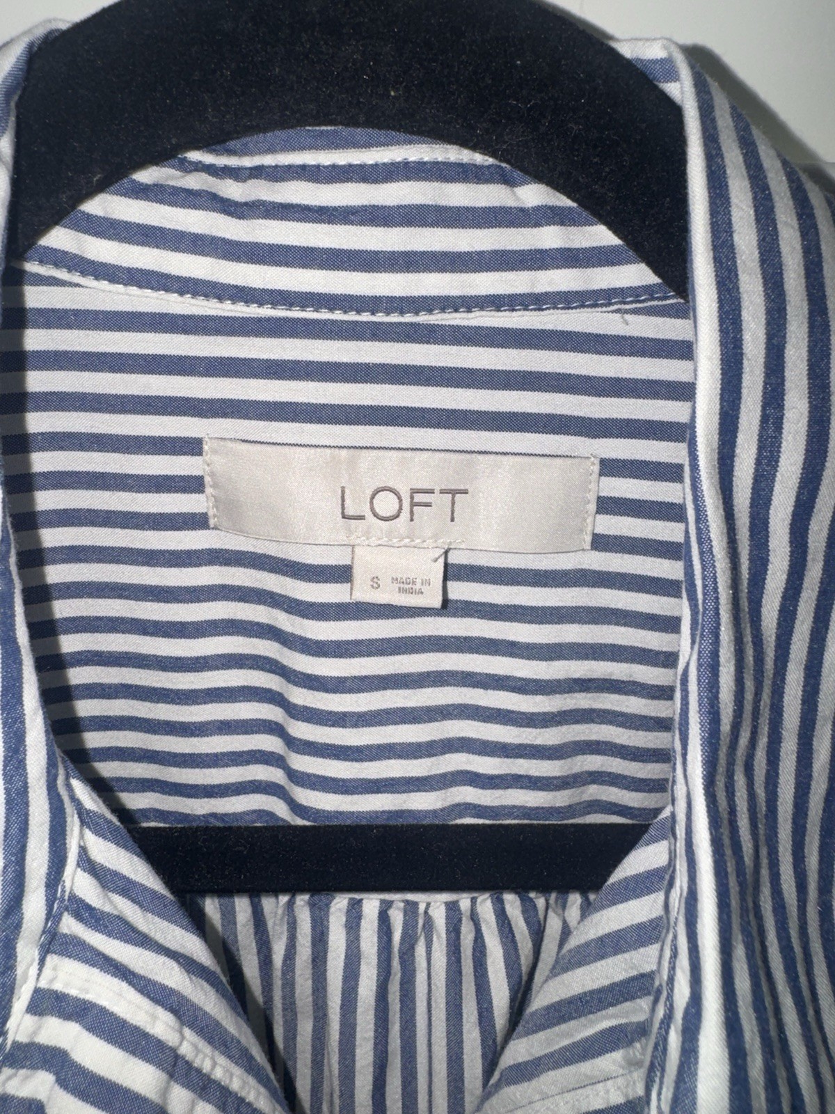 LOFT Small Blue White Stripe Button Long Sleeve Shirt DRESS w/ Belt Cotton Modal