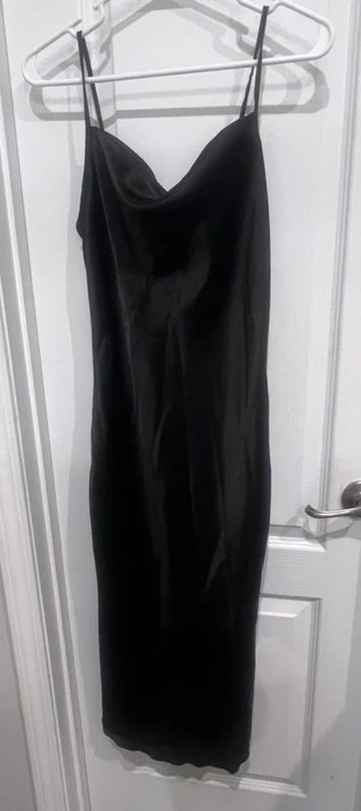 bebe Black Satin Cowl Neck Maxi Slip Dress Size Small