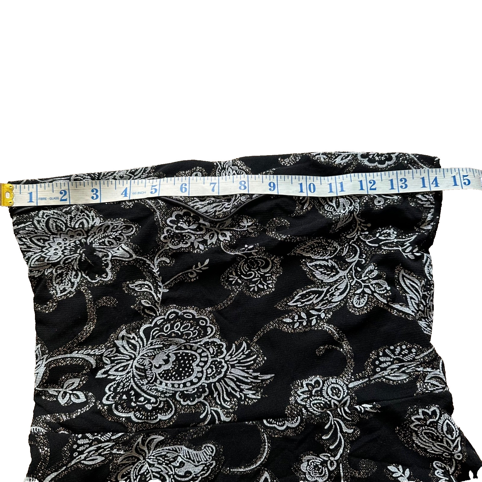 JANE NORMAN Black White Floral Strapless Party Dress Silver Glitter Y2K Size 12