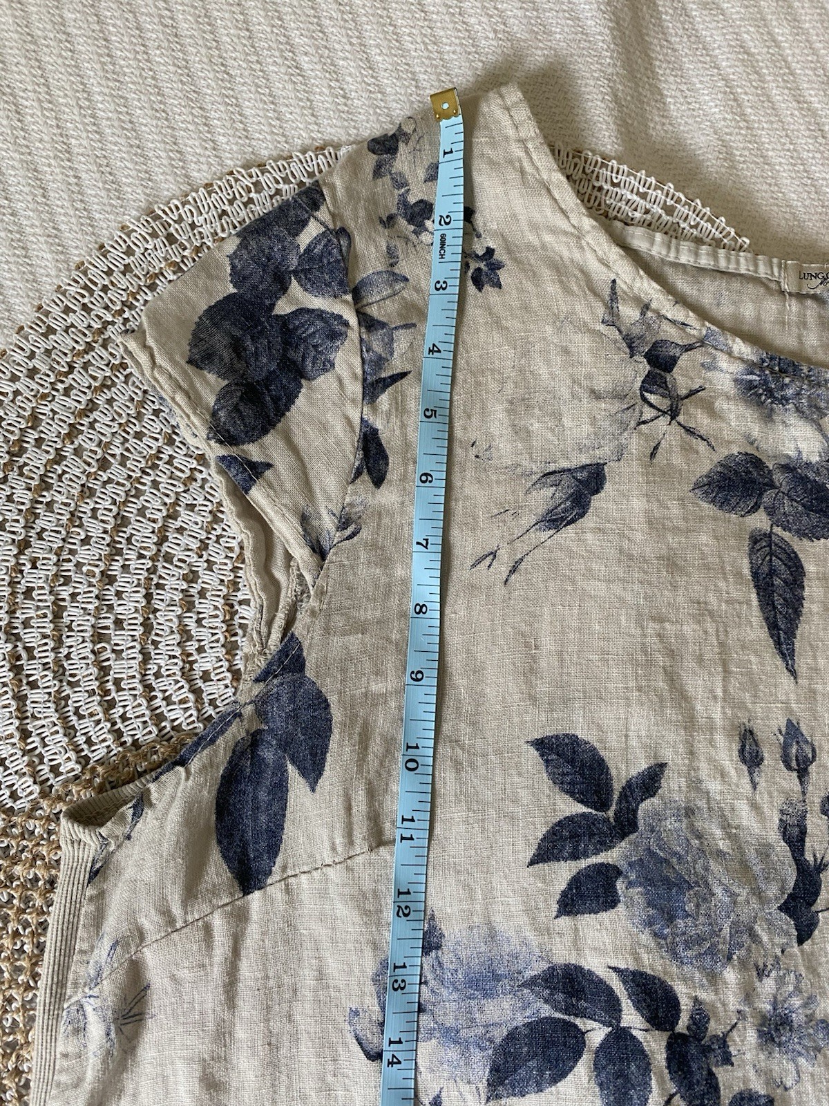 Lingo L’Arno 100% Linen Shift Dress Coastal Lagenlook Floral Made In Italy 2X