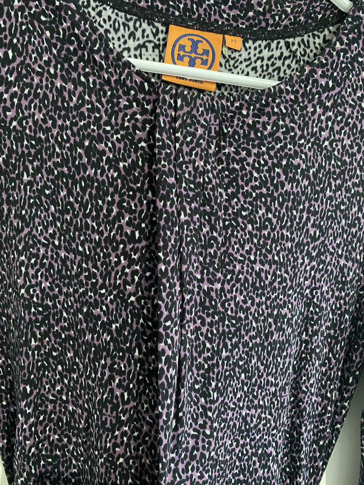 Tory Burch Printed Jersey Dress Multi Color Printed Button Logo Cuffs Xs NWOT