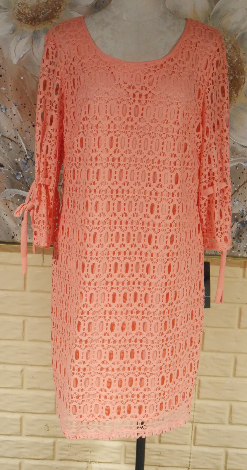 NWT R&K SZ 16 LIGHT CORAL ROUND NECK LINED BACK ZIP LACE SLEEVES WITH LOWER TIE