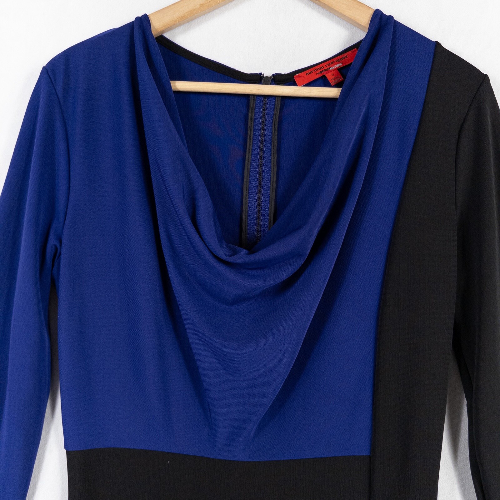 Narciso Rodriguez Design Nation Sheath Dress Small Black Cobalt Cowl Neck