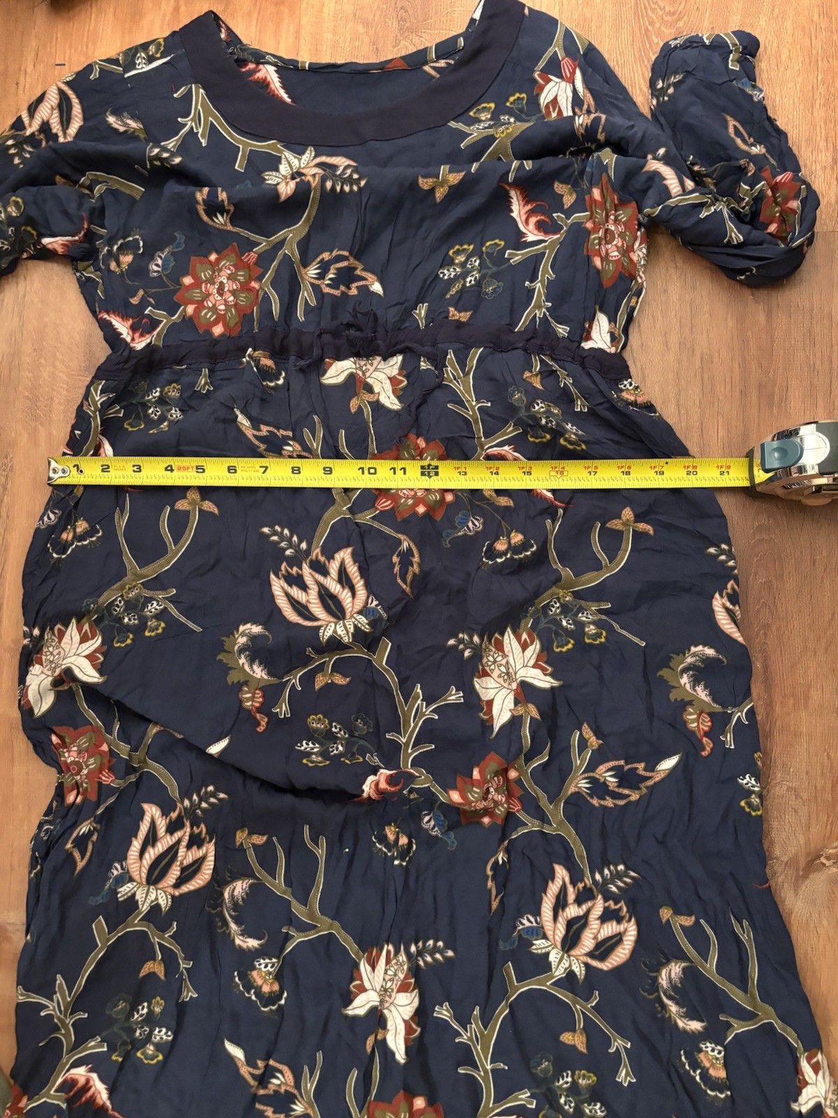 Prairie Cottagecore Garden Navy Floral Midi Dress w/ Waist tie, Size M