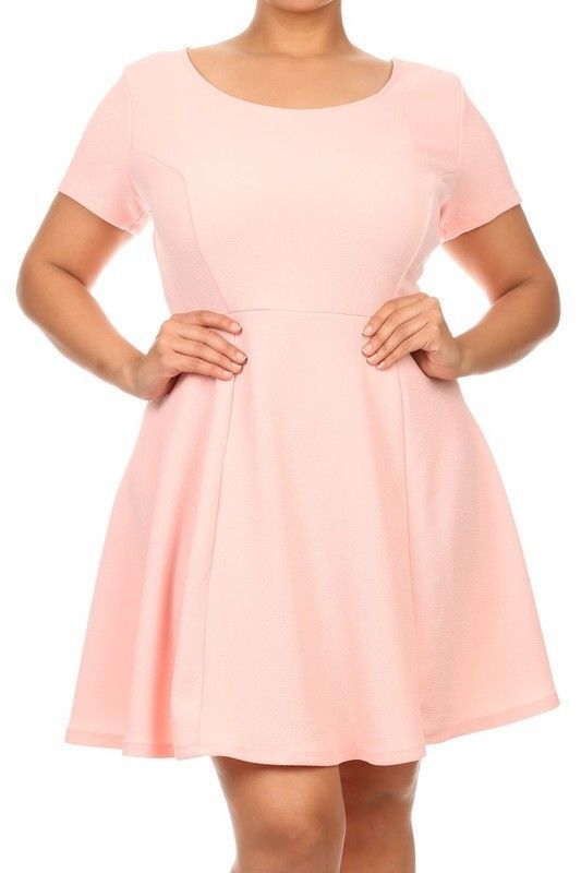 PLUS SIZE 1X 2X 3X PLEATED FLARE DRESS w/ SCOOP NECKLINE ROYAL BLUE BLACK RED
