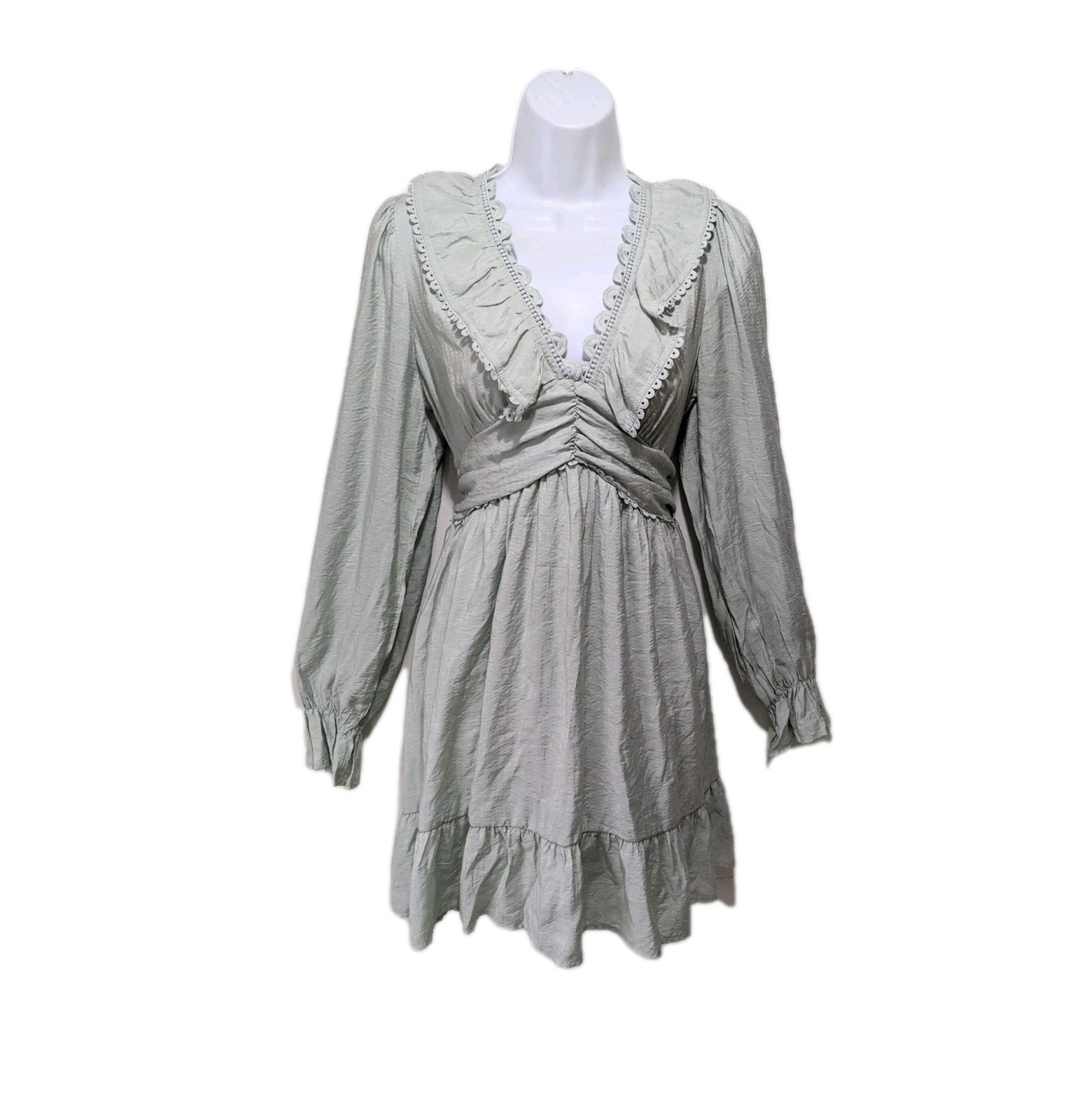By The River Cottagcore Long Sleeve Babydoll Midi Dress Womens M Whimsical Peasa