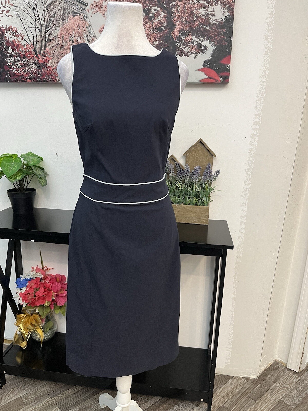 EXPRESS Stretch Women Sheath contrast trim dress Size 5/6 Sleeveless Zipper Back