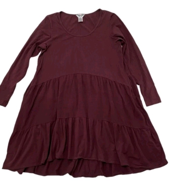 NWOT! ~HARD TAIL~ LONG SLEEVE TIERED BURGUNDY CAKE DRESS-L