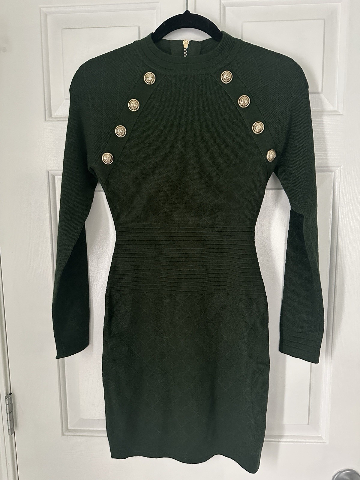 Balmain Green Dress w Gold Button Details Size M Estate Found G2U