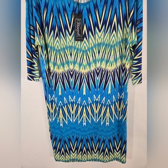 *NEW* Viereck Vibrant Turquoise/Yellow/Blue/White Patterned Dress Artsy, size XL
