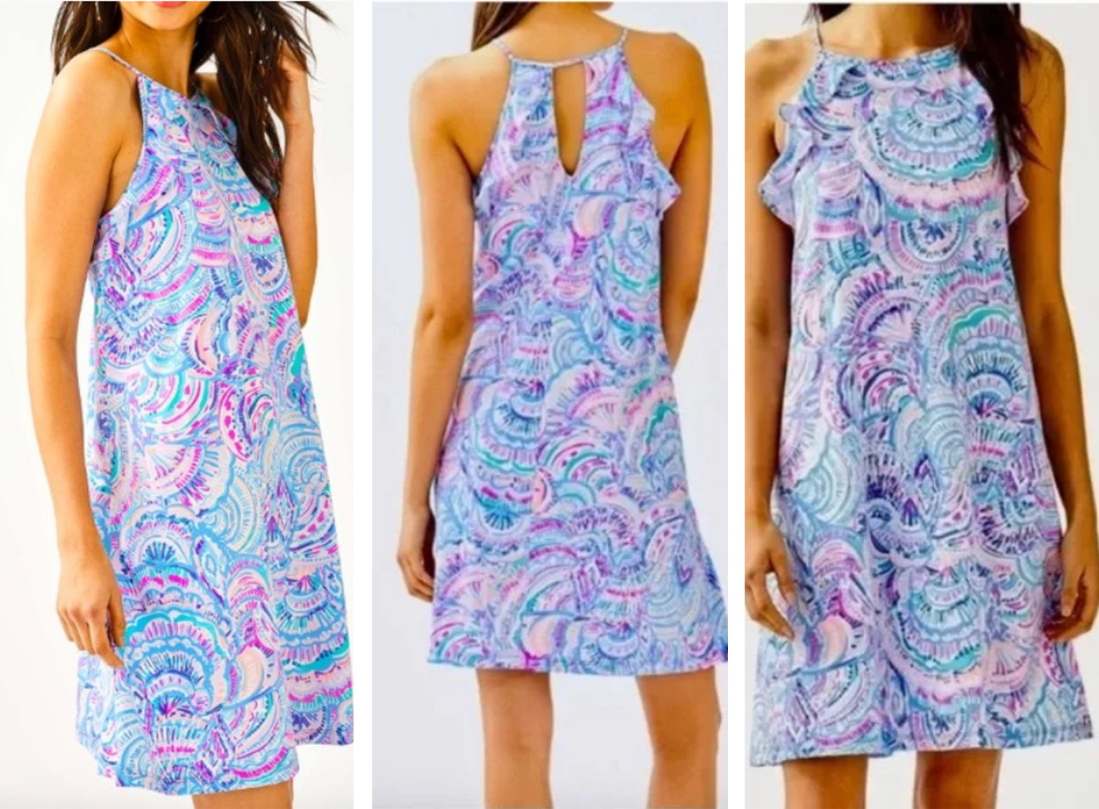 LILLY PULITZER XS Billie Ruffle “Happy As A Clam” Shift Blue Pink Dress 002497
