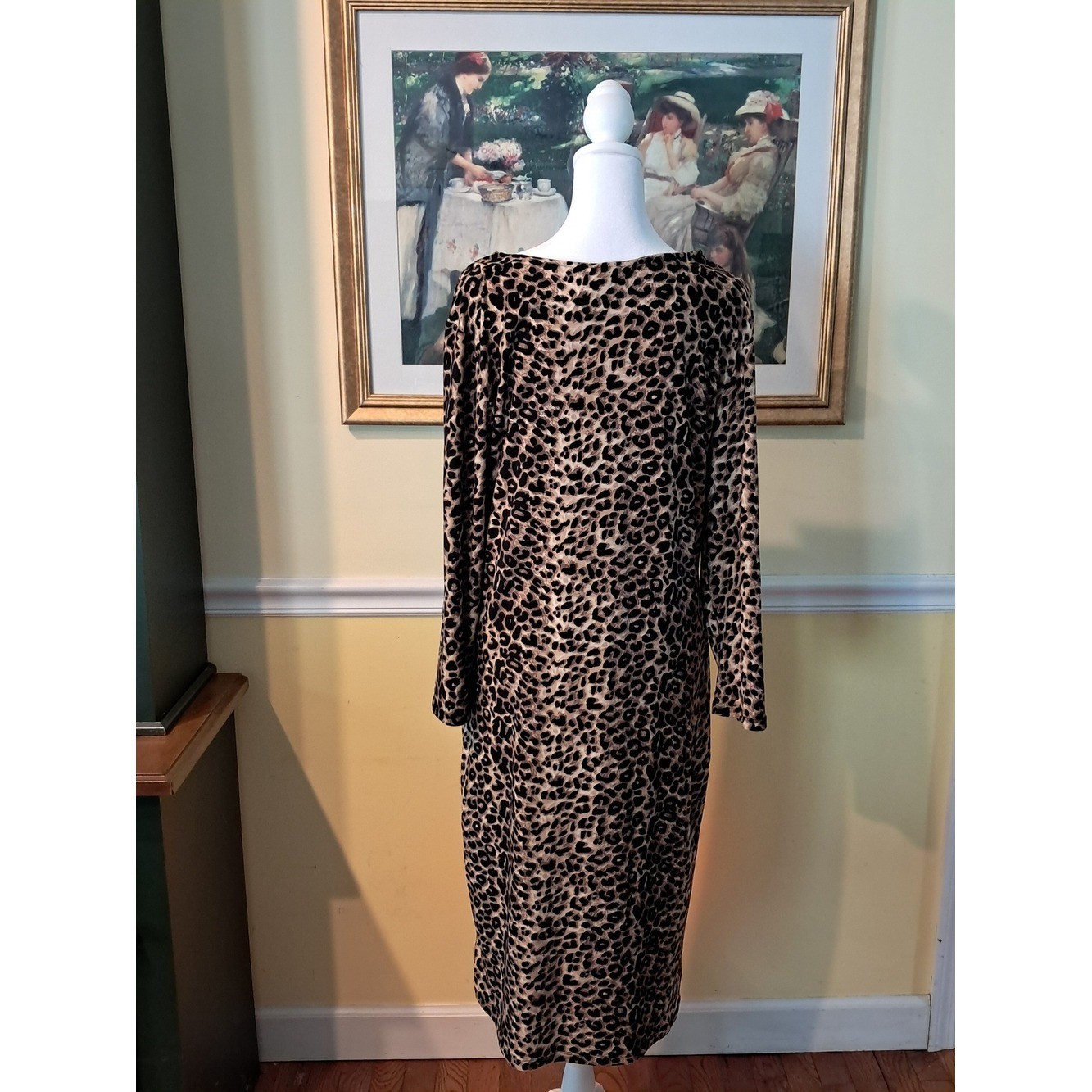 Yelete Leopard Print Long Sleeve Midi Dress – Beige & Black Size 3X