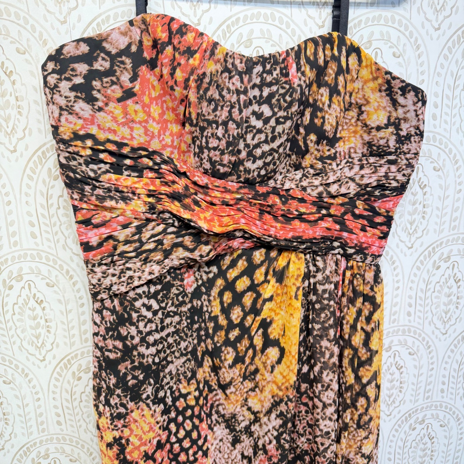 Maxandcleo Mini Dress Womens 14 Multi Snake Print Strapless Ruched Side Drape