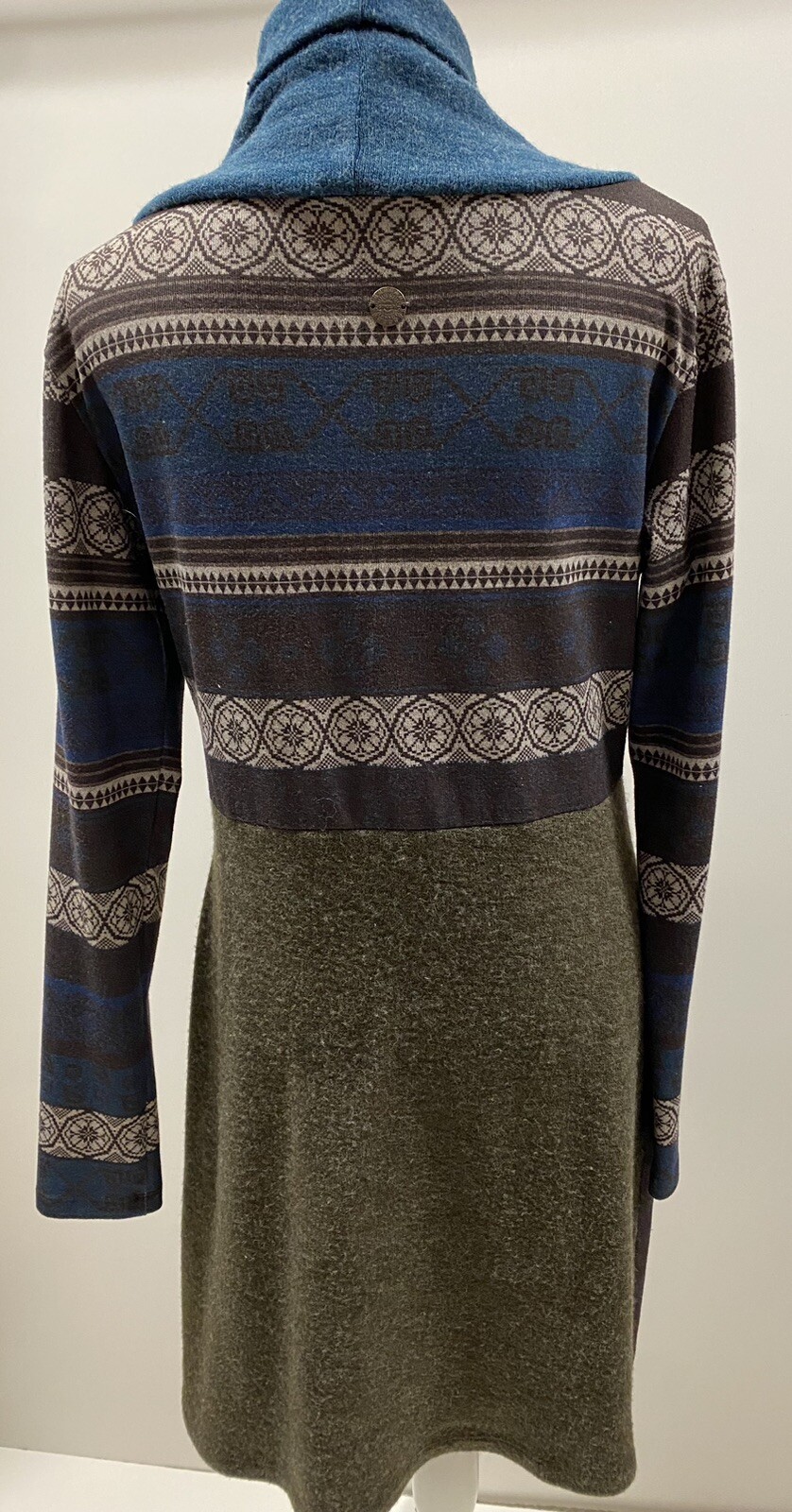 SMASH Women Cowl Neck Brown Patterned Knit Long Sleeve Dress Size Large