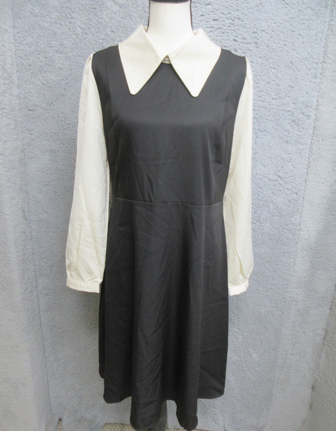 Dazy Peter Pan Collar Dress Women L Black White Dark Academia Coquette Soft Goth
