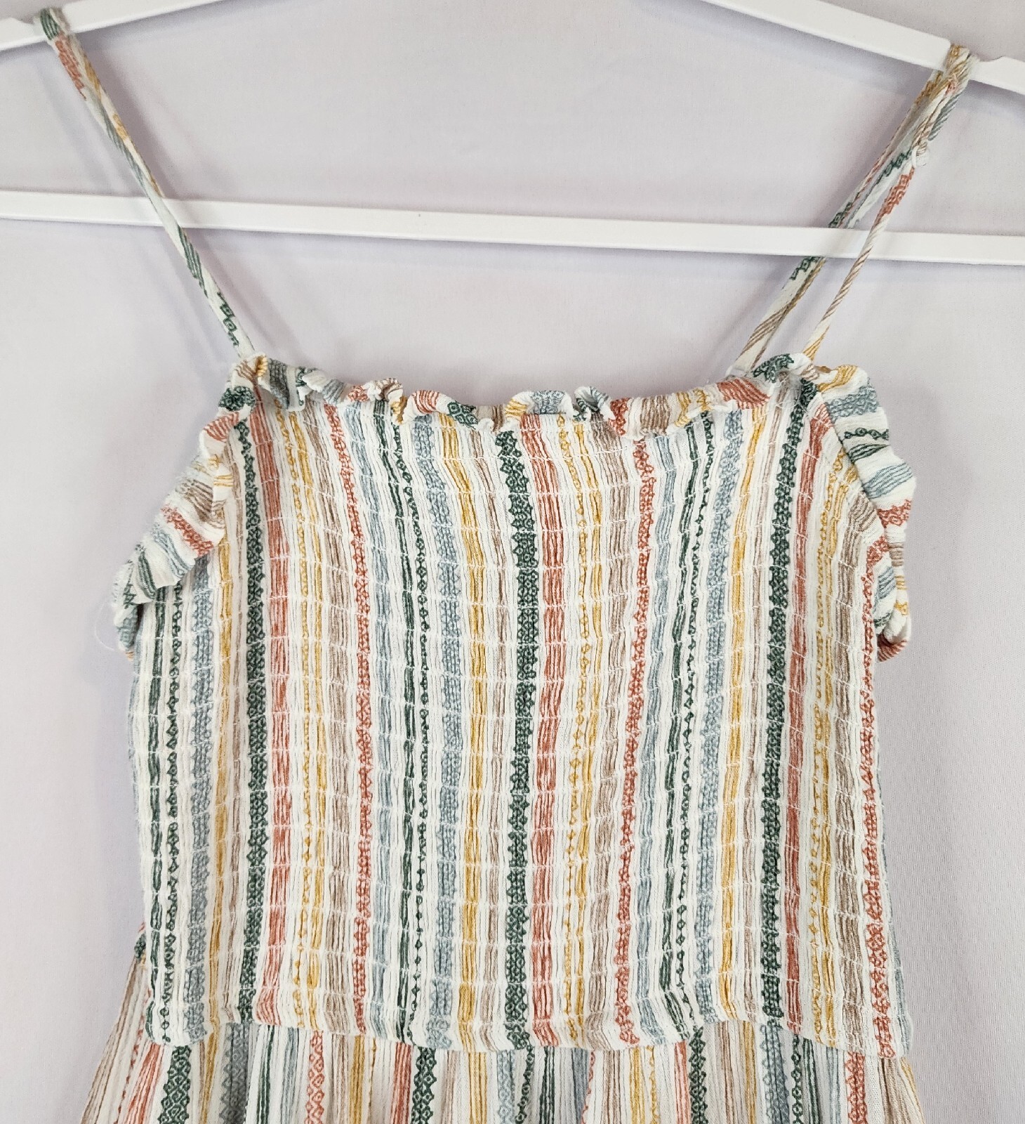 Pink Rose Dress Womens Small Multi Color Striped Elastic Ruffle Neck Sleeveless