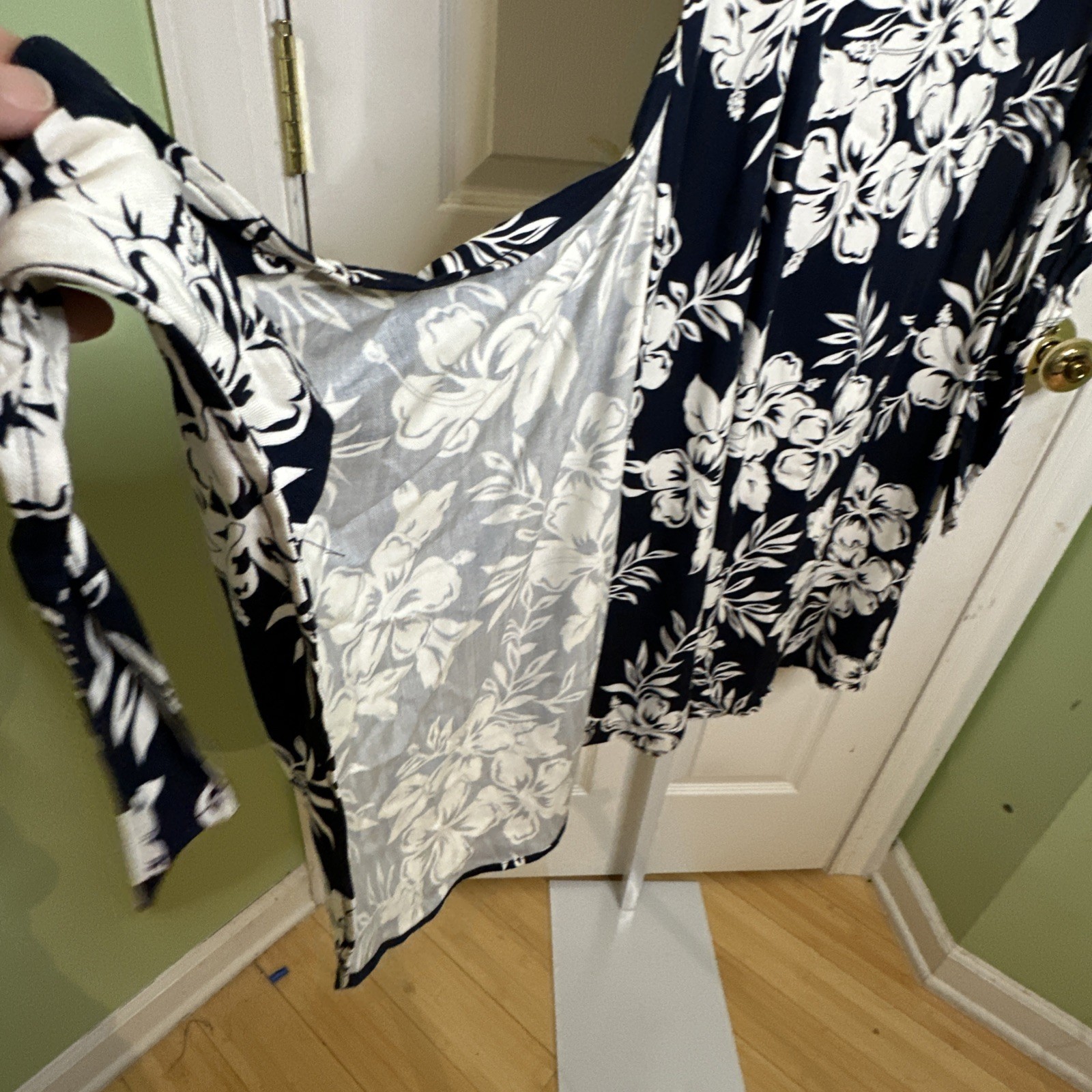 Caribbean Joe Faux Wrap Sleeveless Floral Hibiscus Blue Cream Summer Dress M