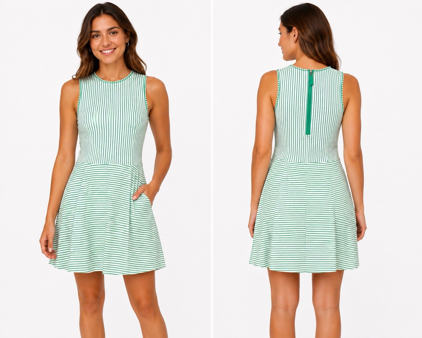 Addison Bay Green White Striped Active Tennis Dress Size S Athleisure Zip