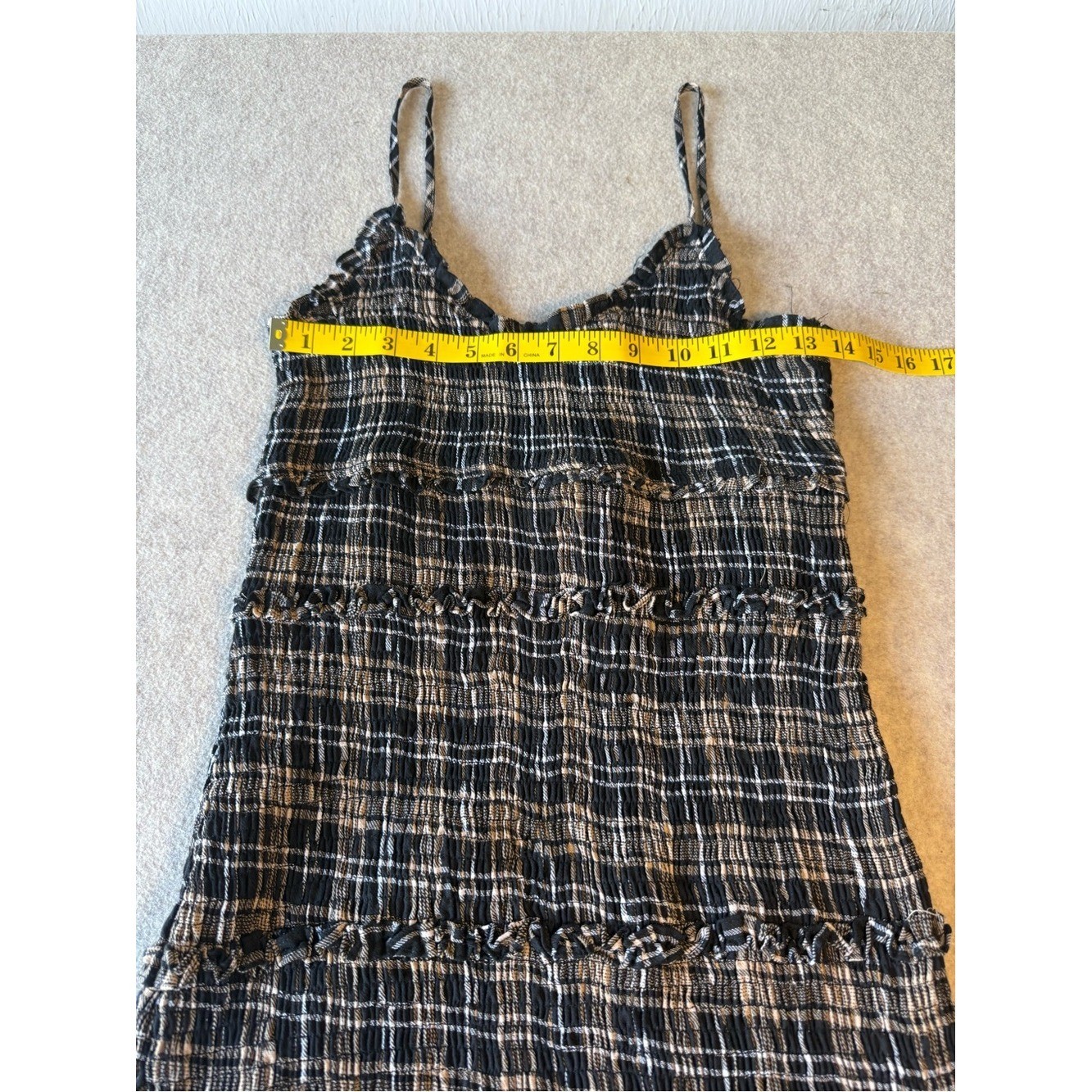 Fashion Nova Black & White Plaid Smocked Midi Dress