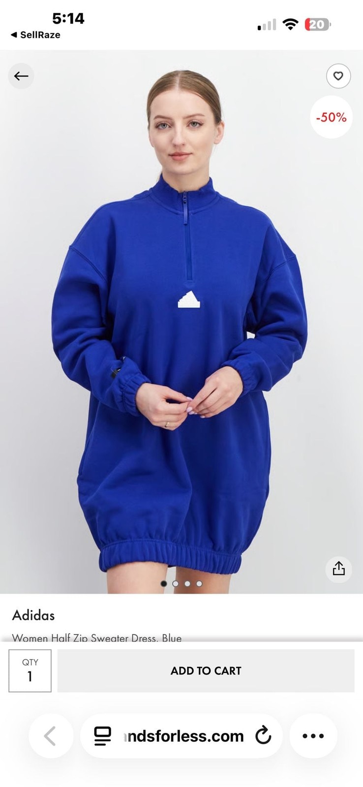 Adidas Women Half Zip Sweater Dress, Blue Euc large
