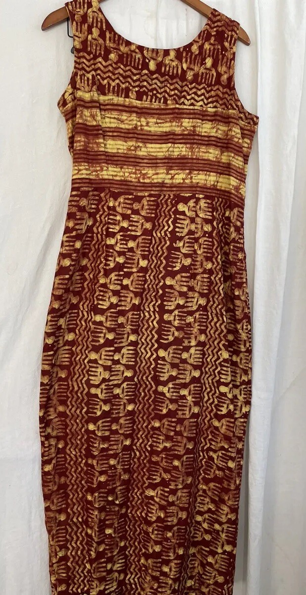 African 100% cotton Long Sundress Genuine Ankara wax batik GHANA zip Handmade L