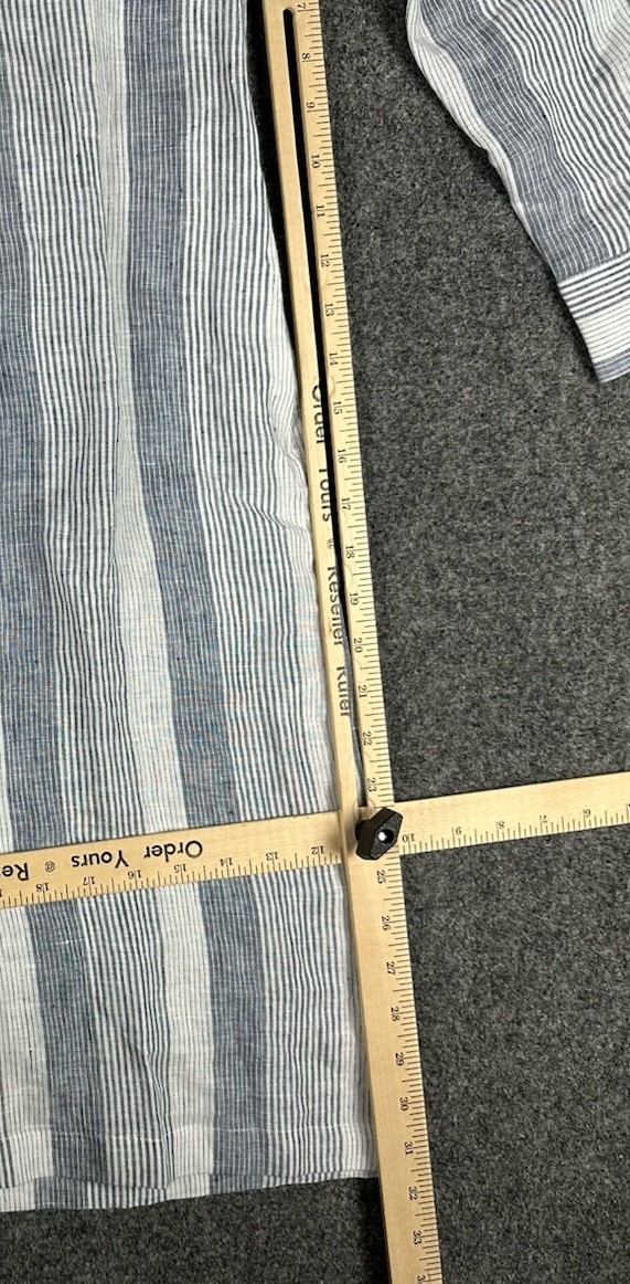 Haven Well Within 100% Linen Hidden Button Front Dress Small Striped Waist Tie