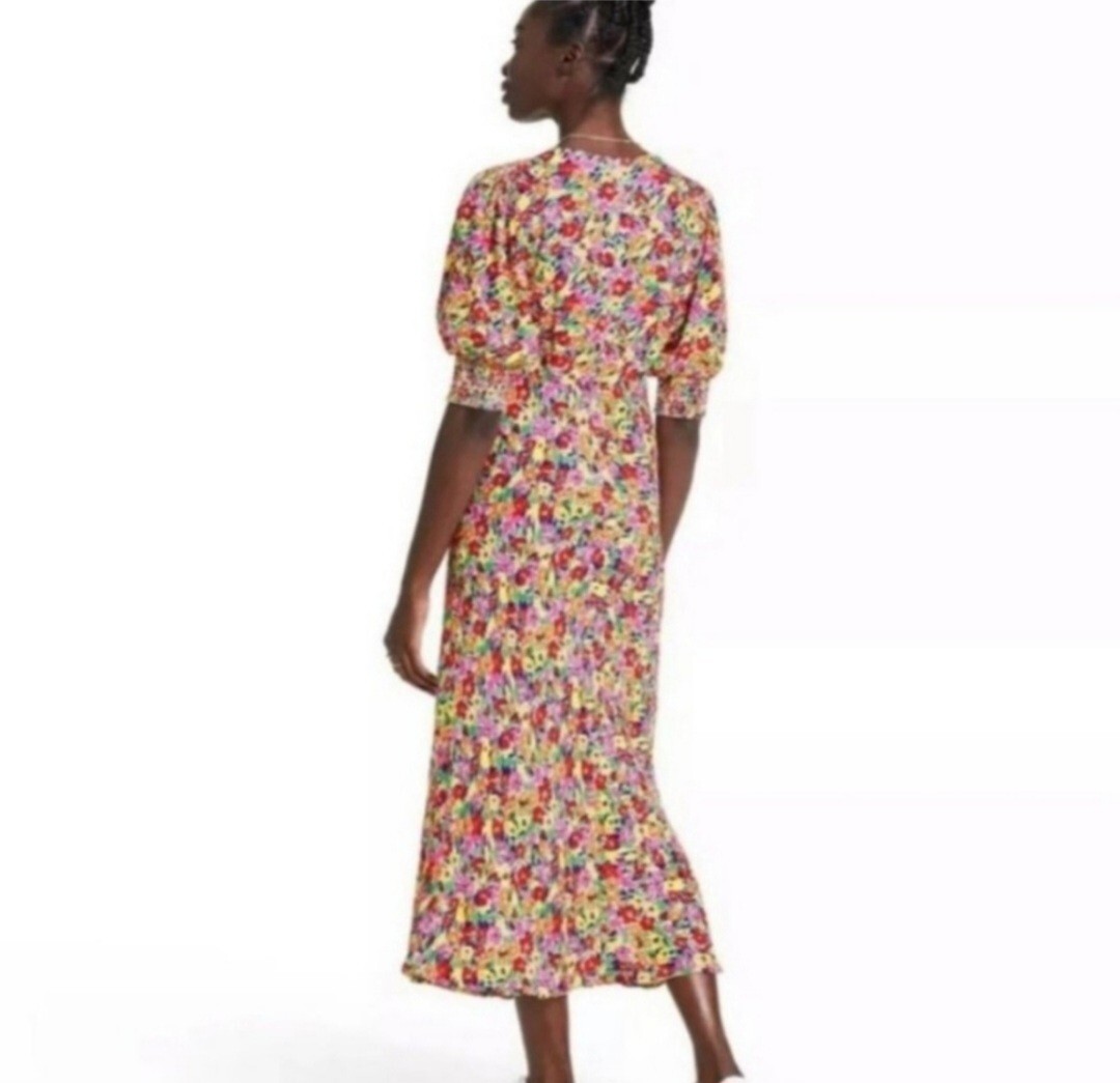 Rixo X Target Dress Women’s 4 Midi Multicolor Empire Floral Puff Sleeve career