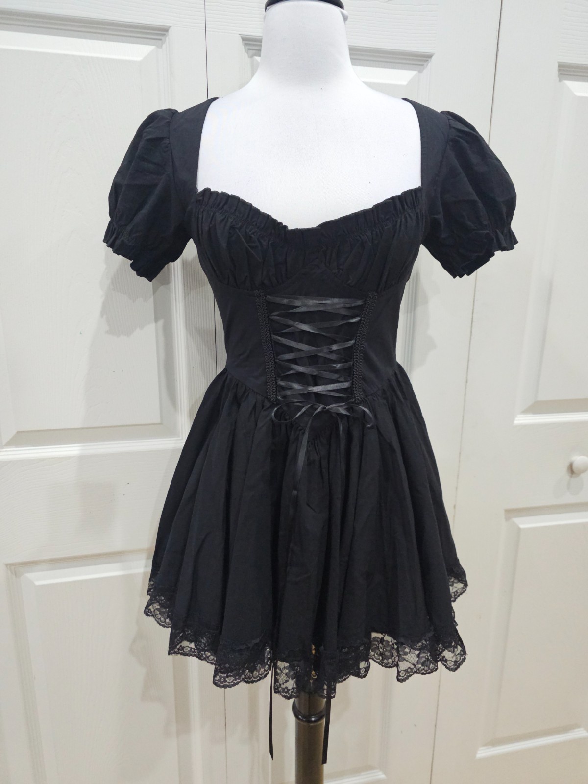Dolls Kill Goth Witchy Hazy Haunting Black Lace Up Corset Style Mini Dress S NWT