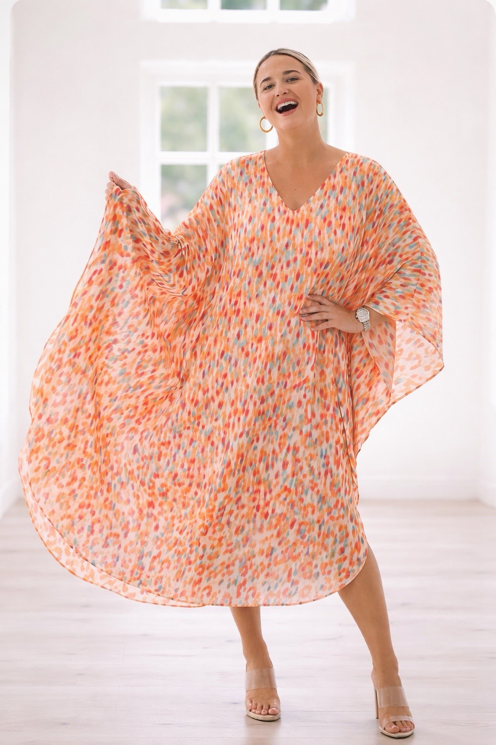 NEW Adrienne Caftan Maxi Dress M/L/XL Boho Resort Cruise Beach Coastal Satin NWT