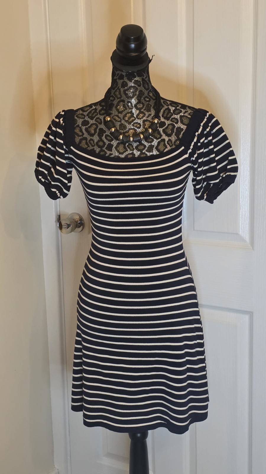 Zara Knitted Blue And White Striped Dress Size L 12/14