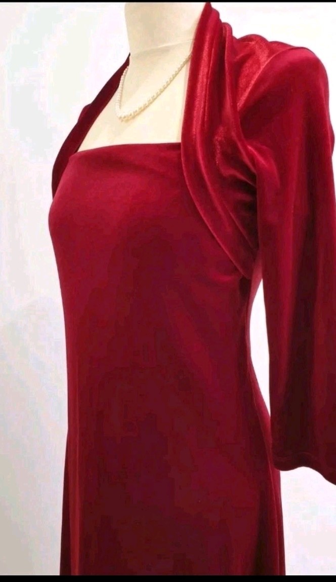 Marks and Spencer Vintage 1940s 1950s Style Red Velvet Dress Size 10 Wedding