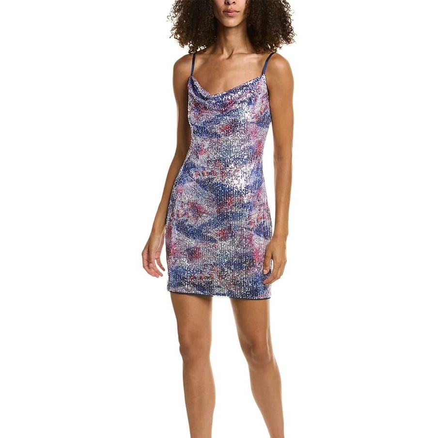 LIV FOSTER Purple Sequin Cowl Mini Dress Size: 2