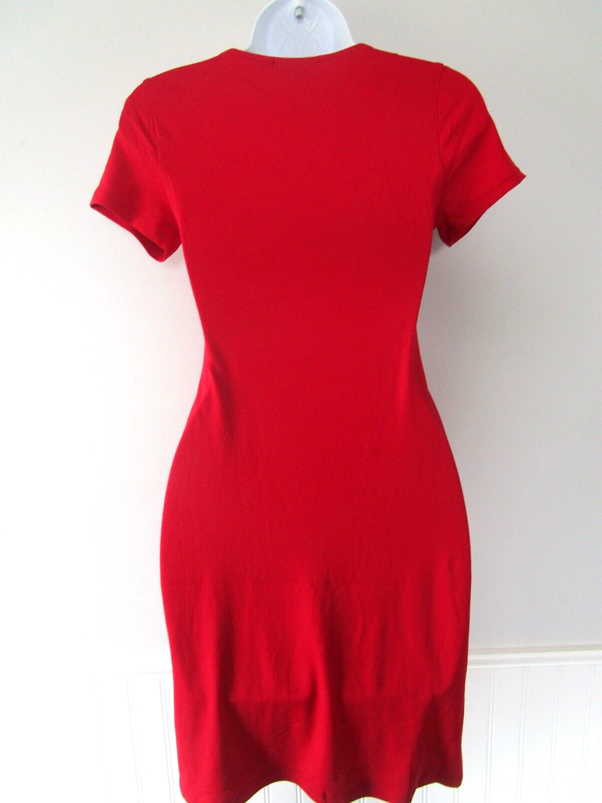 Ambiance Apparel Short Sleeve Square Neck Sort Red T-Shirt Dress Size L NEW