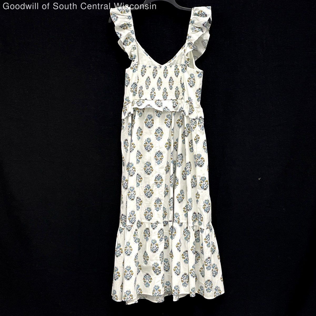 NWT J.Crew White Blue Yellow Floral Cotton Ruffle Off Shoulder Dress Women Sz 12