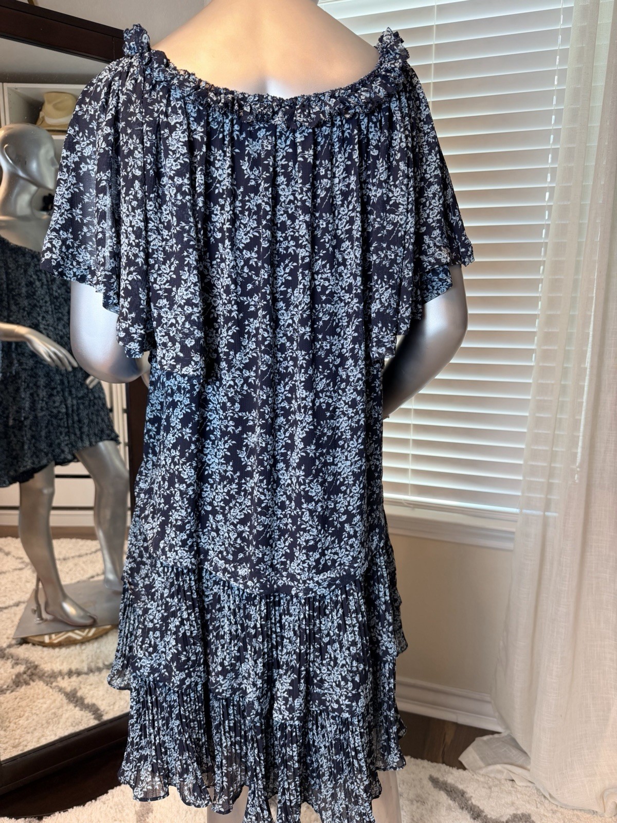 Anthropologie Keyhole Swing Tunic Mini Dress Medium Floral Boho Blue Cottagecore