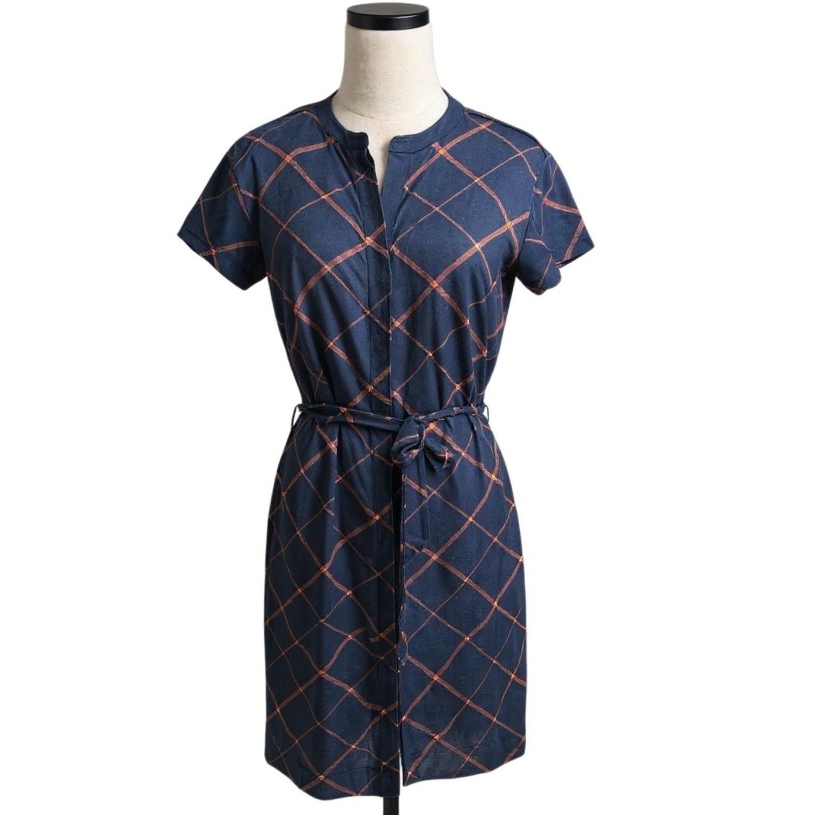 NEW Barbour Size 4 Summer Tartan Navy Blue Plaid Tie Waist Shirt Dress – AC