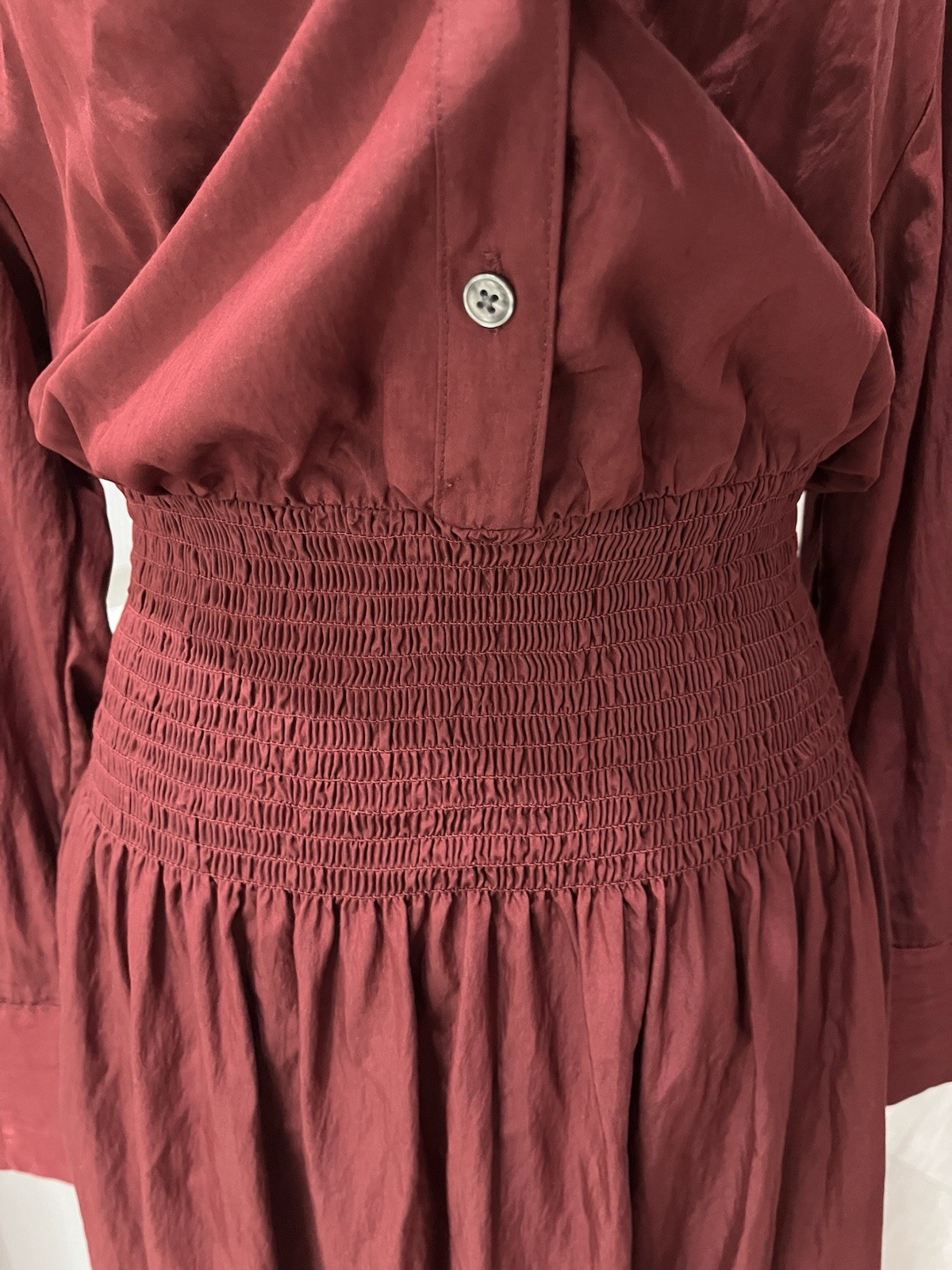 Women’s Collared Long Sleeve Smocked Midi Shirtdress – Future Collective Sz S