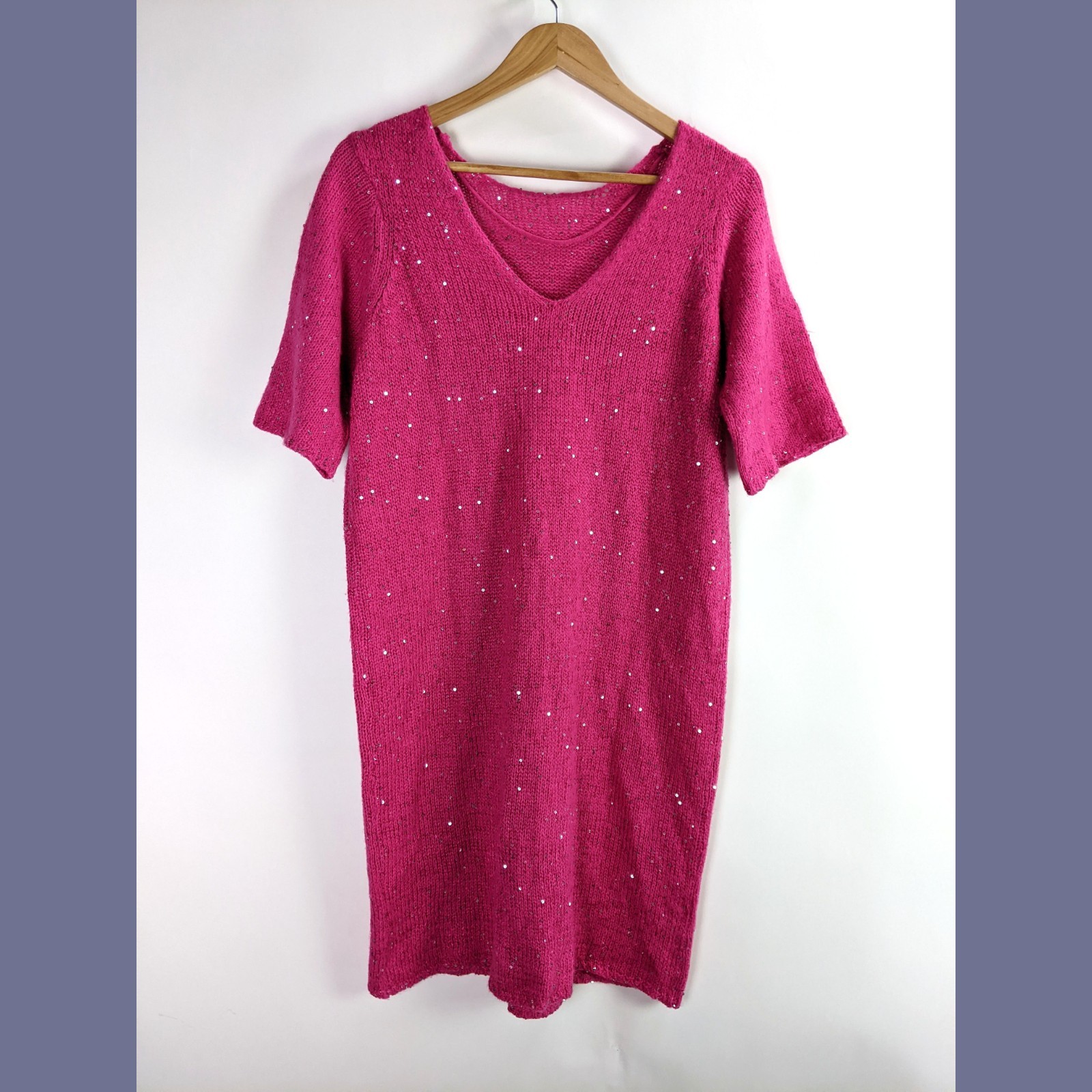 Vero Moda Womens Sparkling Knitted Sequin Mini Sweater Dress Pink/Silver