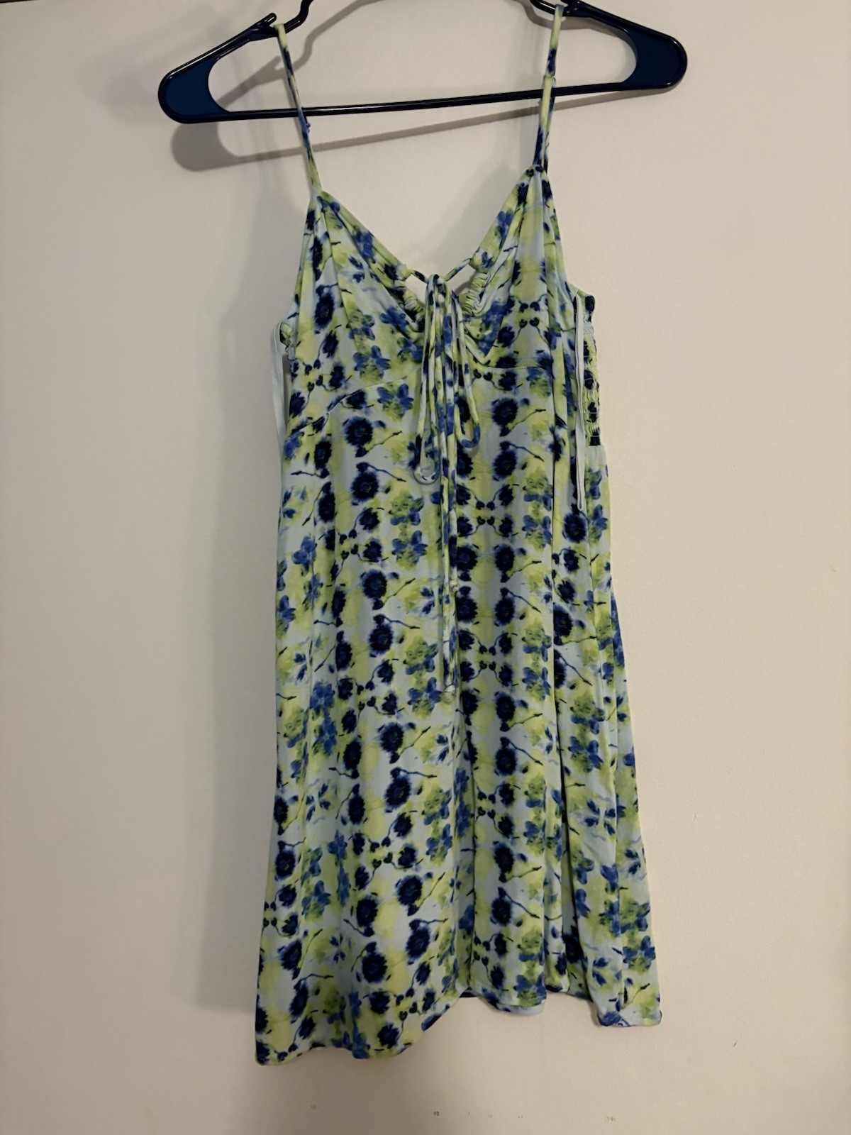 Women’s Area Tie Front Blue and Green Mid Thigh Length Dress Size S NWOT