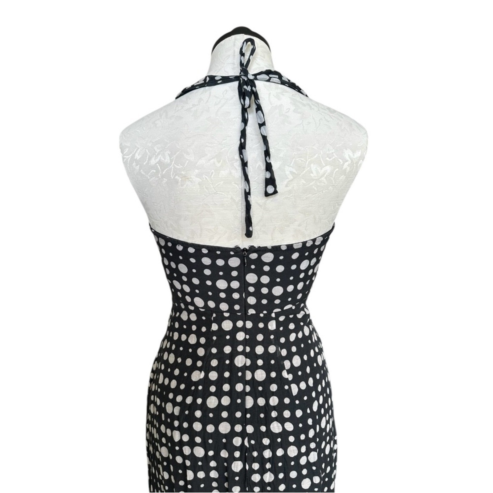 Maria Bianca Nero Silk Polka Dot Halter Dress Black White Lined Back Zip Size S