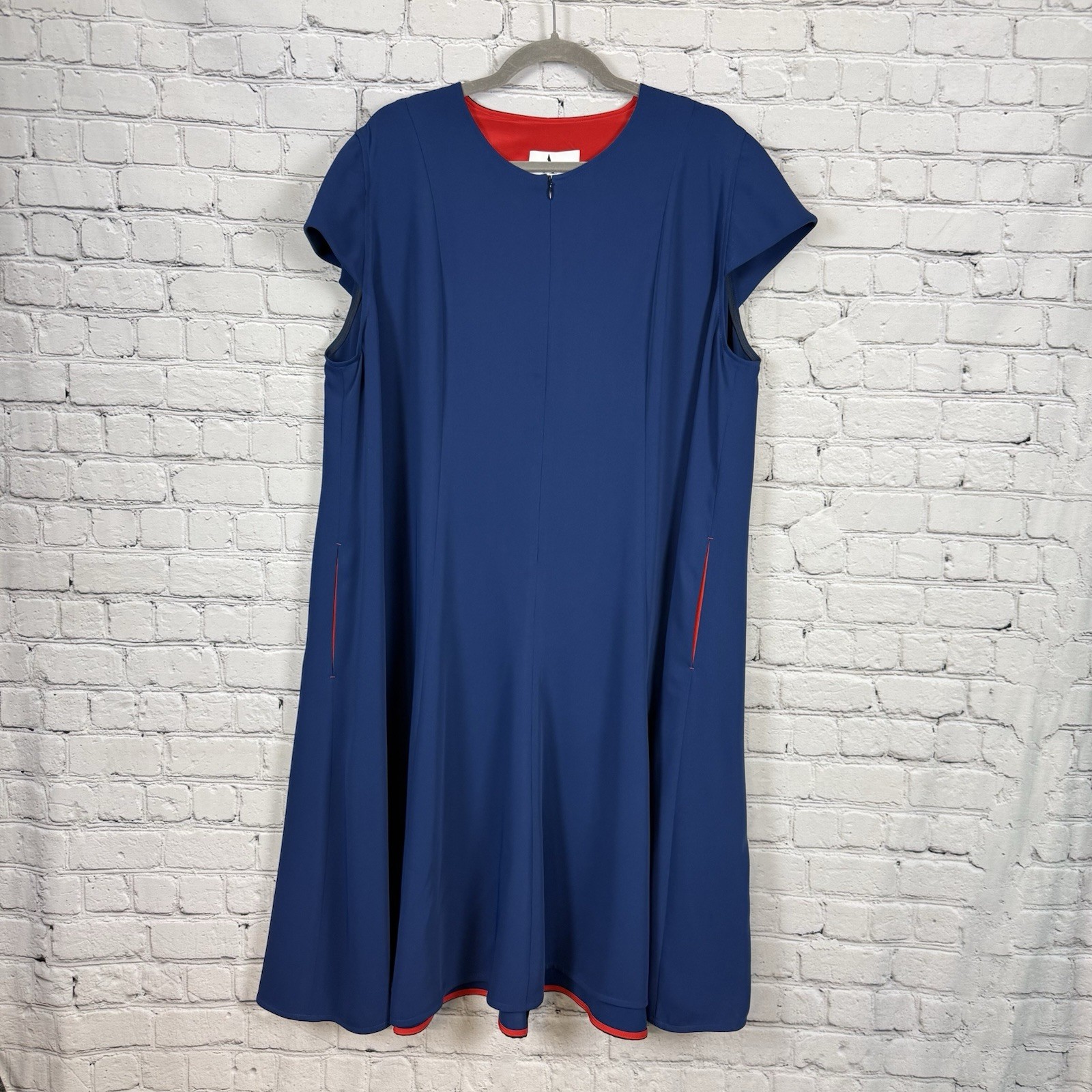 Algo Switzerland Silk Blend A-Line Dress Women XXL US 20-22 Blue Cap Sleeve