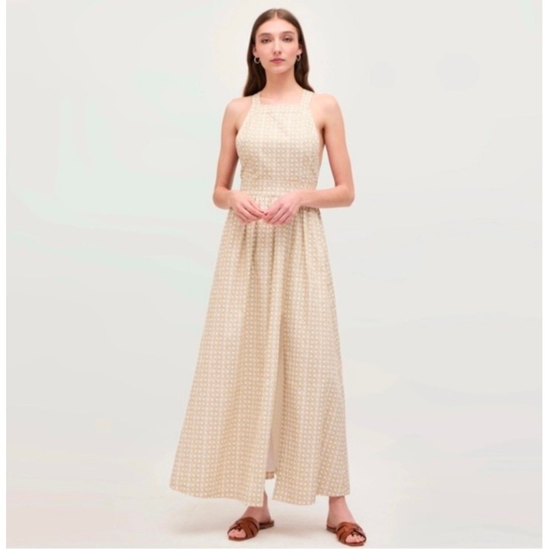 Hill House Home The Addie Dress Sand Basketweave Cane Print Maxi Cotton XS NEW