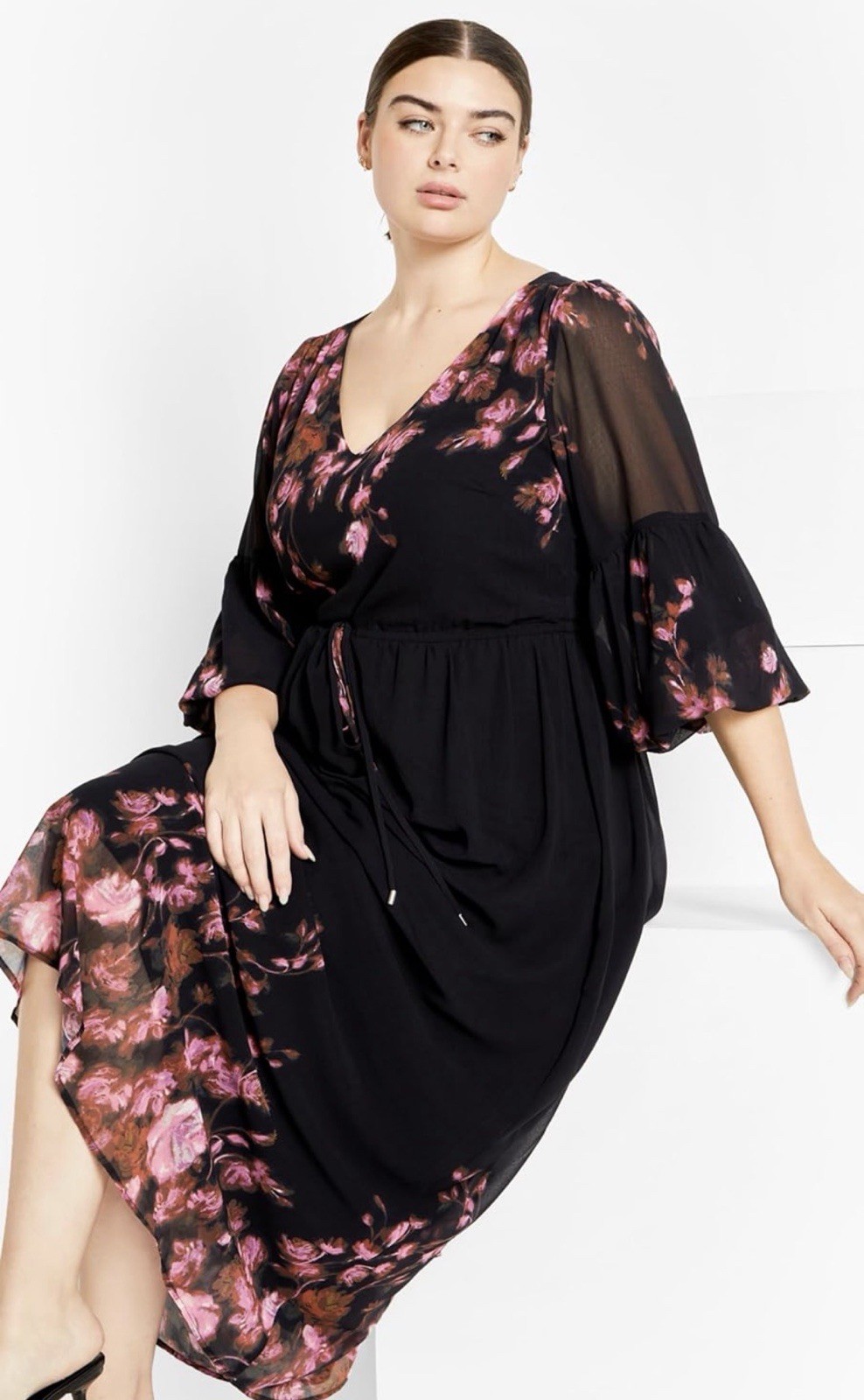City Chic Womens Romance Border Maxi Dress Size 22 Black