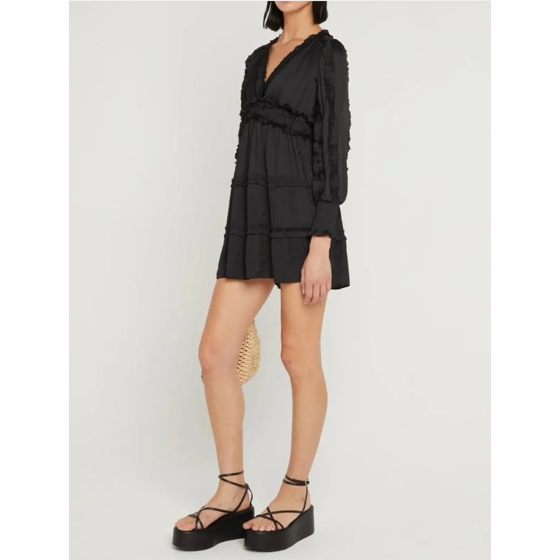 o.p.t. Tianna Mini Dress Black Pleated Ruffle Tiered Silky Medium NEW whimsygoth