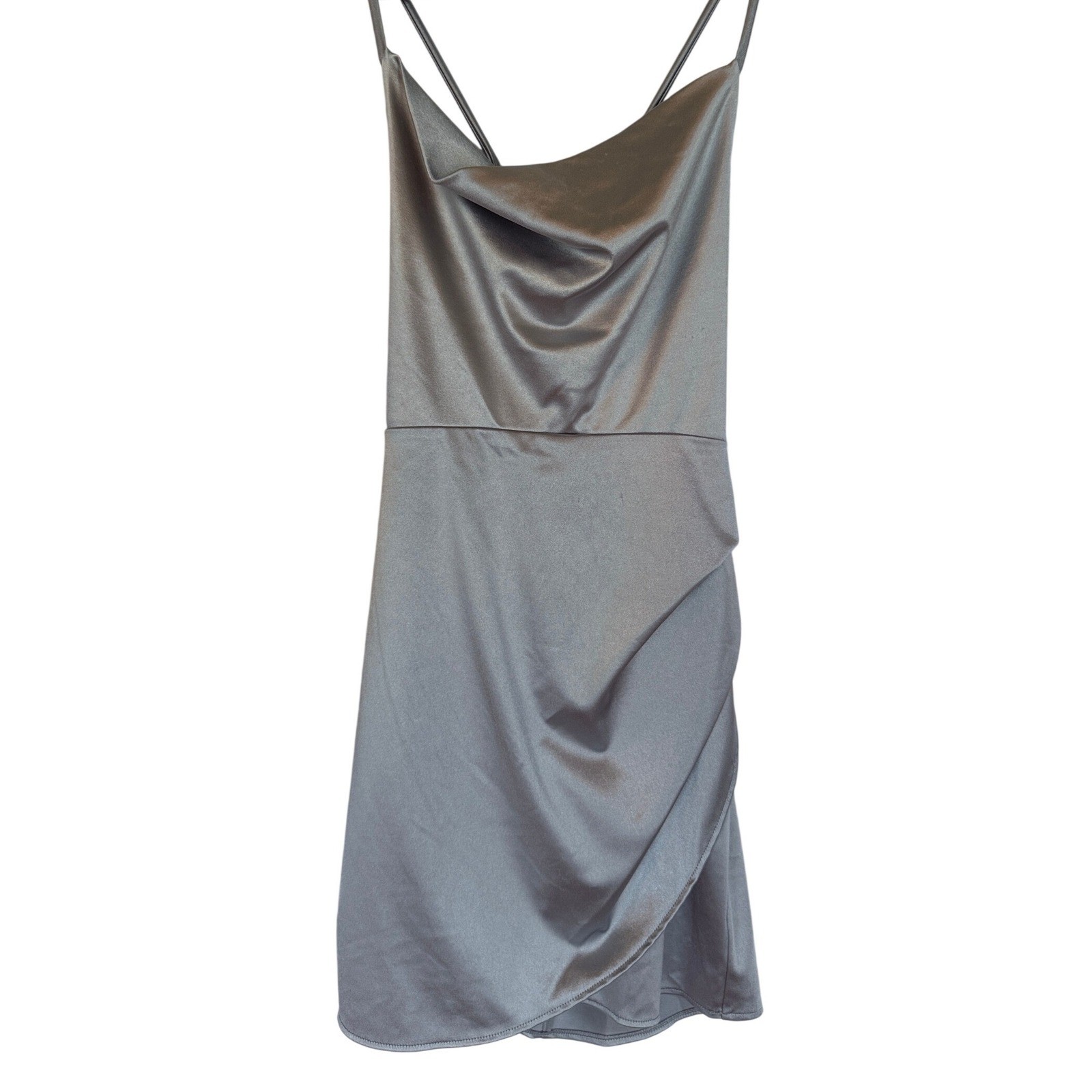 Slinky Sexy Party Speechless Silver Satin Lace Up Back Mini Dress Women’s Medium