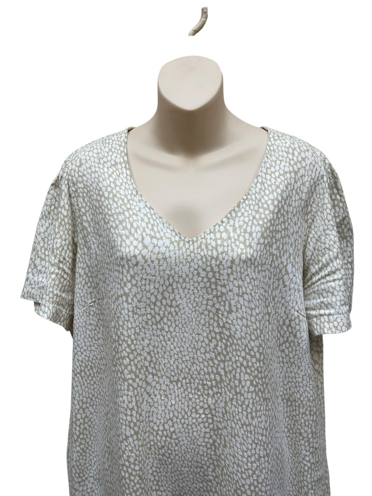 Original Nicole Miller XL Linen Blend Tunic Top V Neck Beige Short Sleeve