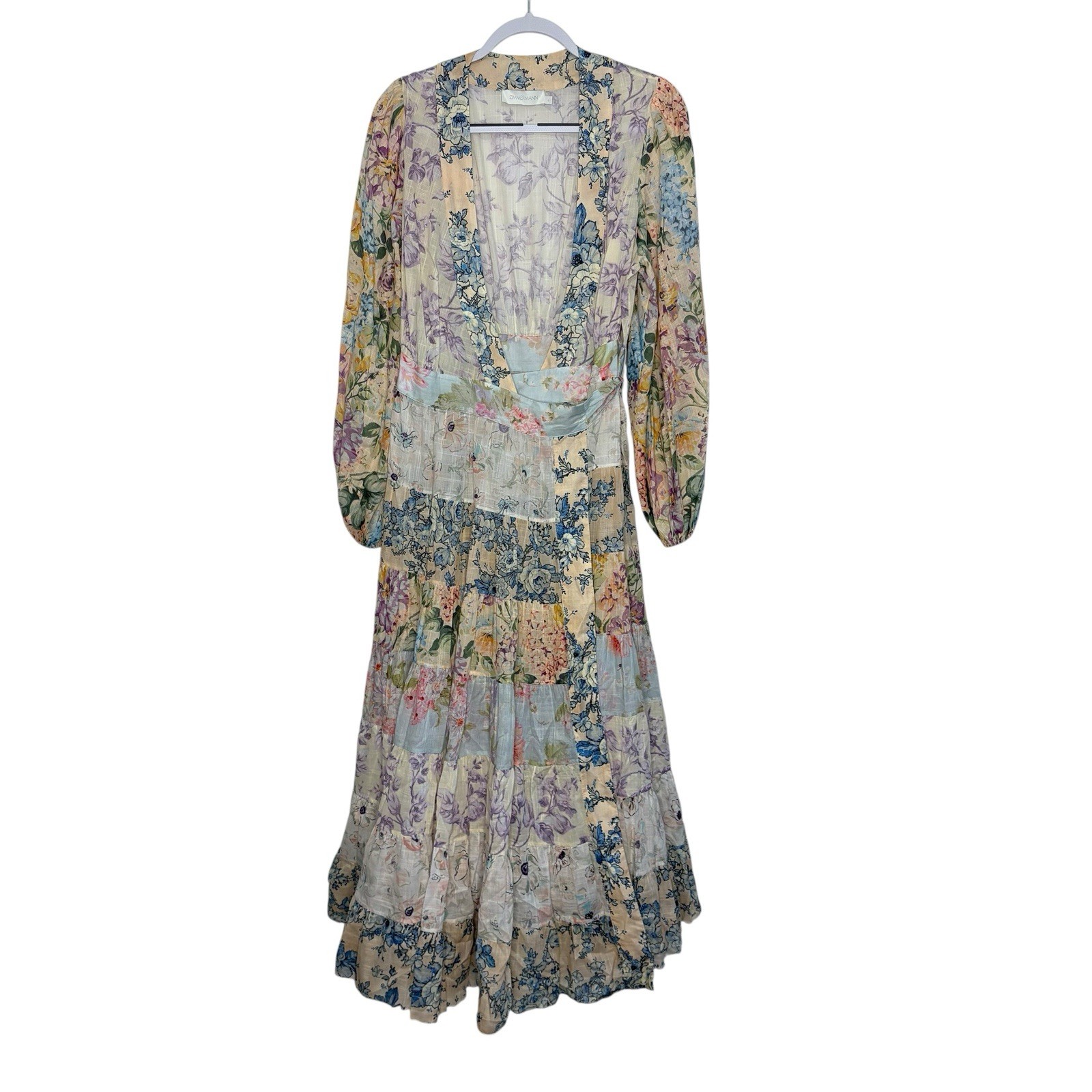 Zimmermann Halliday Tiered Midi Dress Size 4 AU 16 / US 12 Spliced Floral Wrap