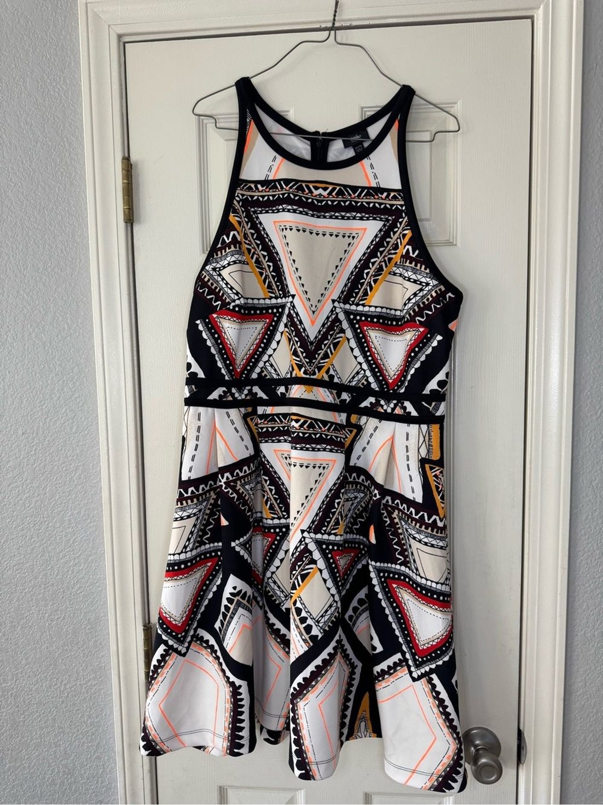 Mossimo Black, White, Red & Yellow Geometric Skater Dress