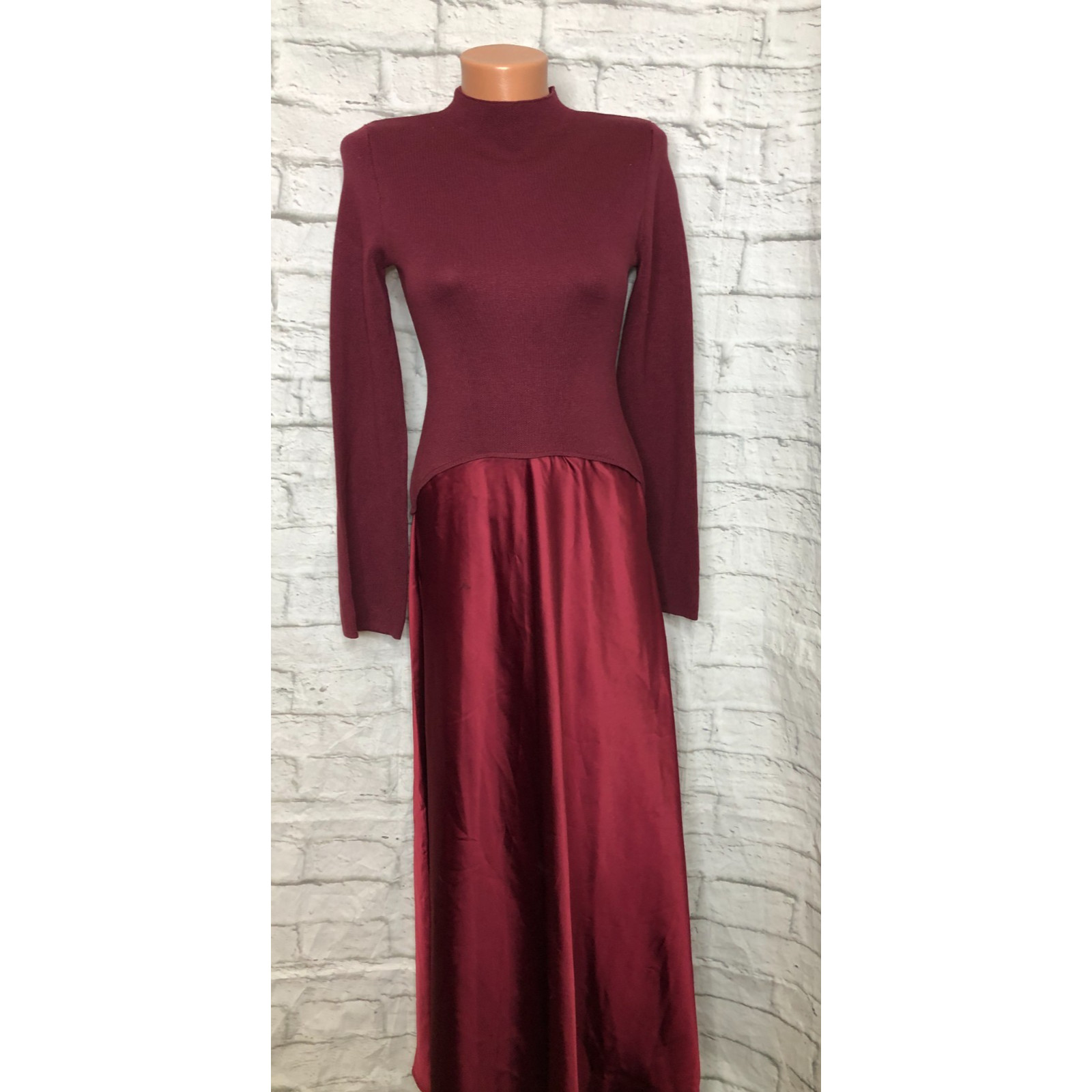 Taylor Satin Twofer A-Line Sweater Dress In Burgundy Size XS Stretchy